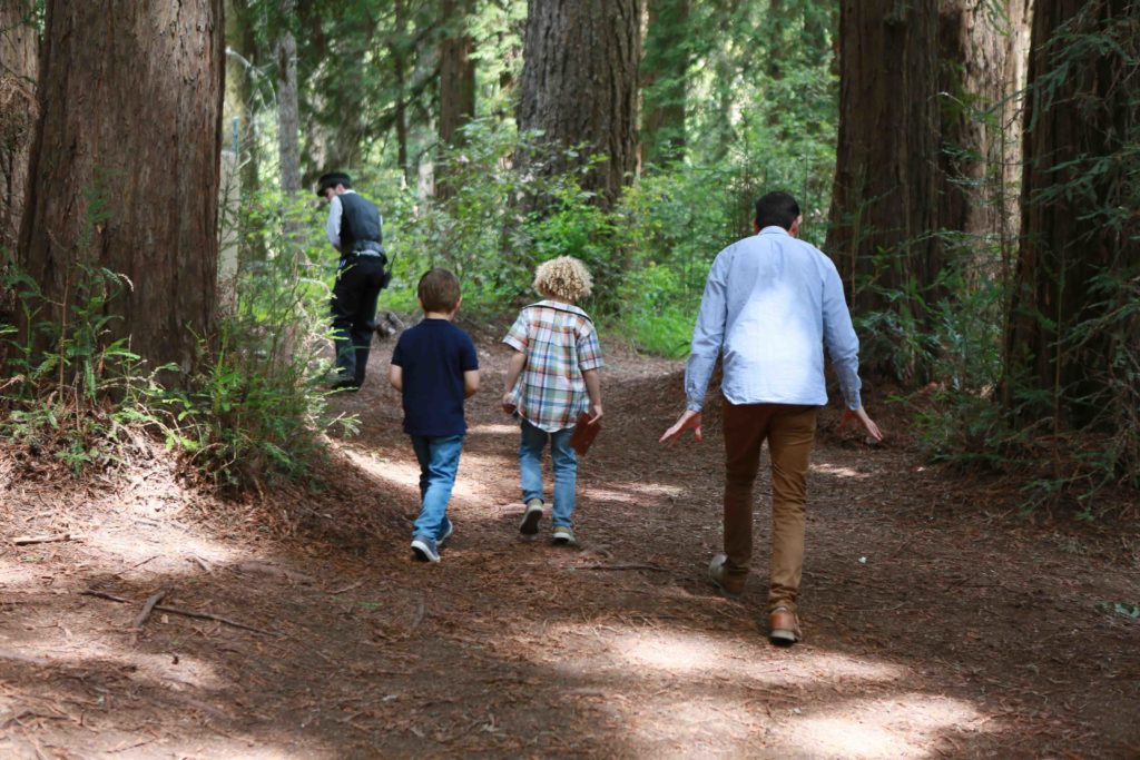 family in redwoods
